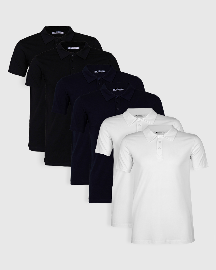 POLO YAKA 6'LI SET - 2 BEYAZ + 2 SİYAH + 2 LACİVERT