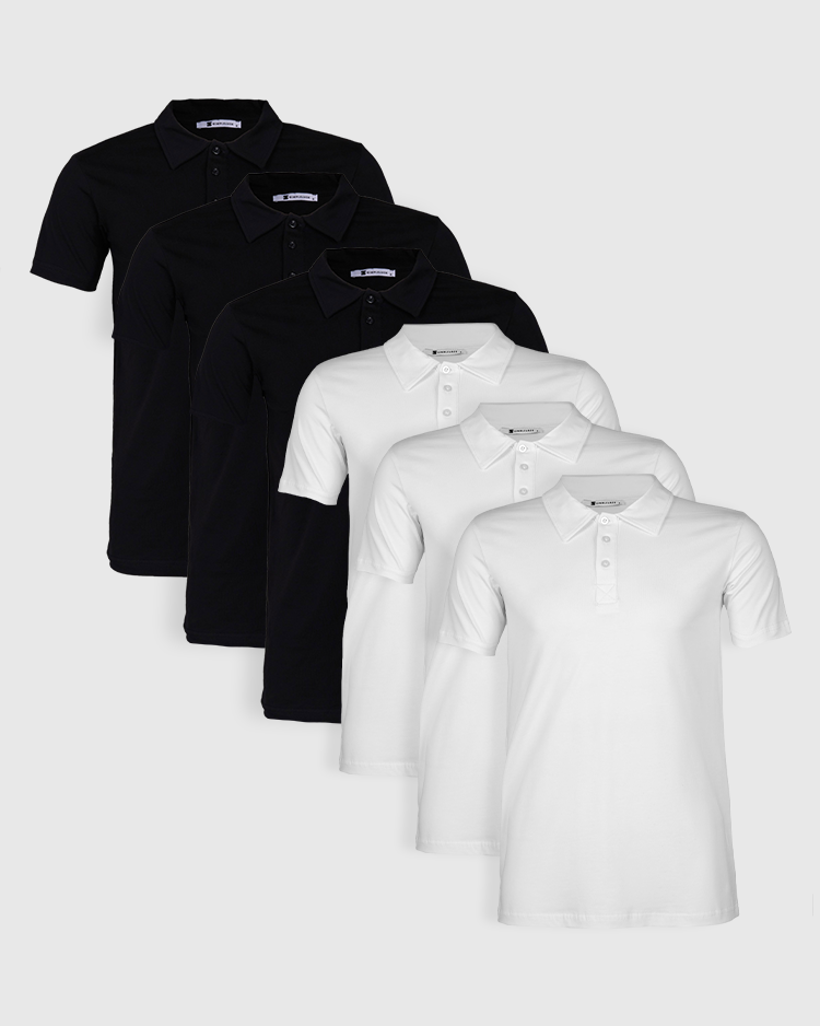 POLO YAKA 6'LI SET - 3 BEYAZ + 3 SİYAH