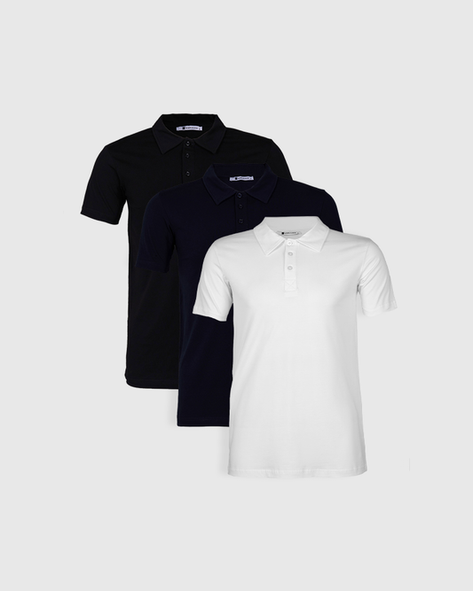 POLO YAKA 3'LÜ SET - 1 BEYAZ + 1 SİYAH + 1 LACİVERT